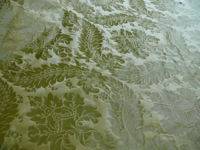 P1120451 100% Silk Damask Classic Renaissance Lotus Kiwi Green By Yard