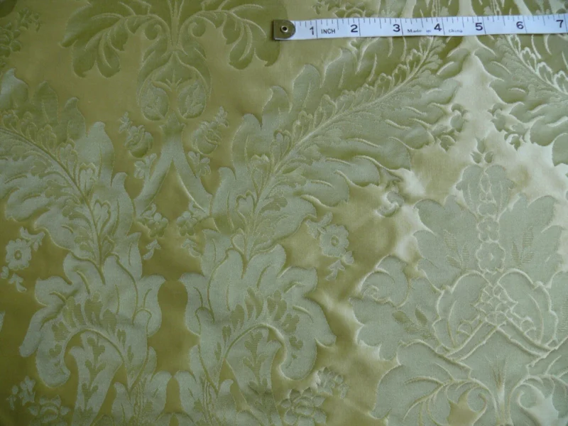 P1120453 100% Silk Damask Classic Renaissance Lotus Kiwi Green By Yard