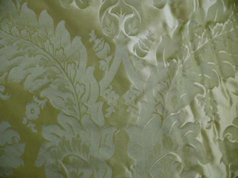 P1120454 100% Silk Damask Classic Renaissance Lotus Kiwi Green By Yard