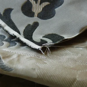 P1120897 100%silk Lampas Tulip Fan Damask 536 "smoke" Black Charcoal Silver Gold Bty MSRP USD296/y!