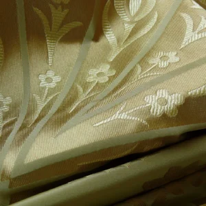 by yard 100%silk Lampas Tulip Fan Damask 536 "willow" Pale Green Silver Gold Bty MSRP USD296/y!