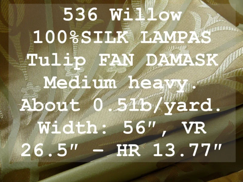 by yard 100%silk Lampas Tulip Fan Damask 536 "willow" Pale Green Silver Gold Bty MSRP USD296/y!