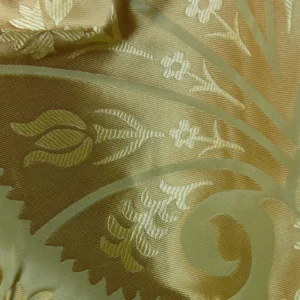 by yard 100%silk Lampas Tulip Fan Damask 536 "willow" Pale Green Silver Gold Bty MSRP USD296/y!
