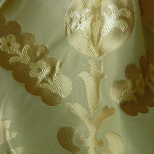 by yard 100%silk Lampas Tulip Fan Damask 536 "willow" Pale Green Silver Gold Bty MSRP USD296/y!