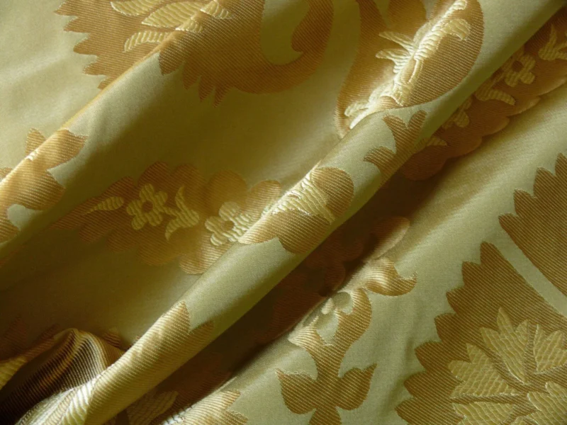 by yard 100%silk Lampas Tulip Fan Damask 536 "willow" Pale Green Silver Gold Bty MSRP USD296/y!