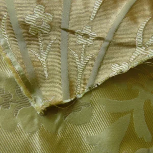 by yard 100%silk Lampas Tulip Fan Damask 536 "willow" Pale Green Silver Gold Bty MSRP USD296/y!