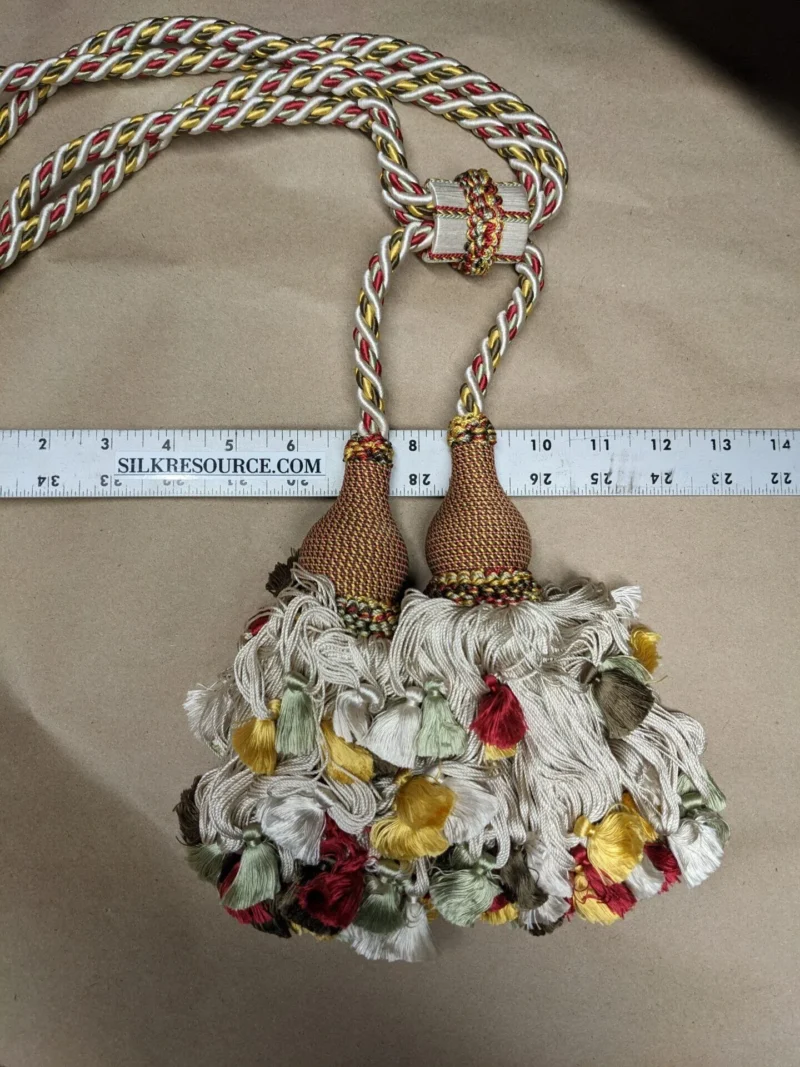 PXL_20221221_224158724 Scalamandre Lyon 100% Silk Tieback Red Yellow Brown Coral
