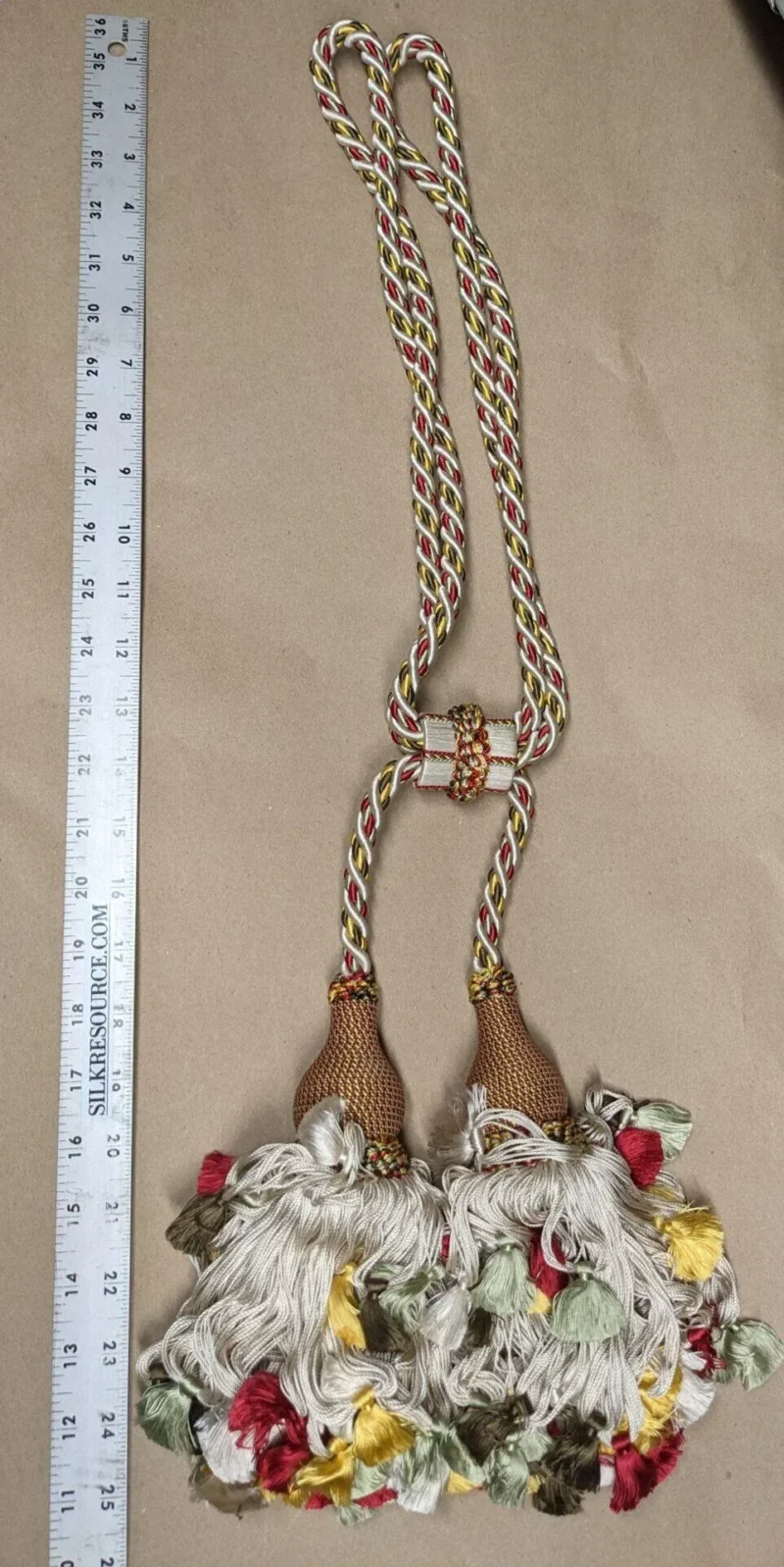 PXL_20221221_224532836 Scalamandre Lyon 100% Silk Tieback Red Yellow Brown Coral