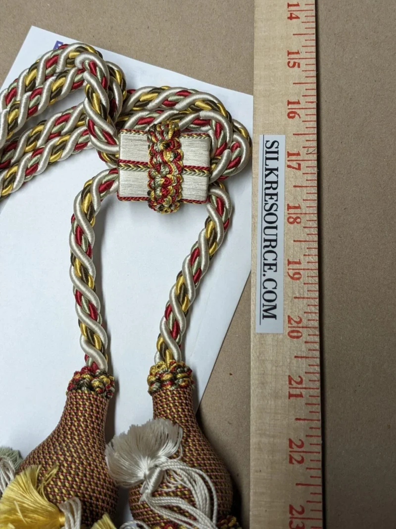 PXL_20221221_224905299 Scalamandre Lyon 100% Silk Tieback Red Yellow Brown Coral