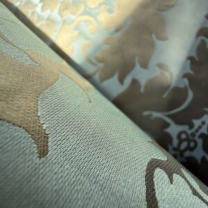 100% Silk Damask Aqua Blue Celadon & Taupe Renaissance Dye Stained