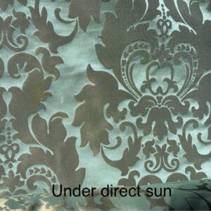 100% Silk Damask Aqua Blue Celadon & Taupe Renaissance Dye Stained
