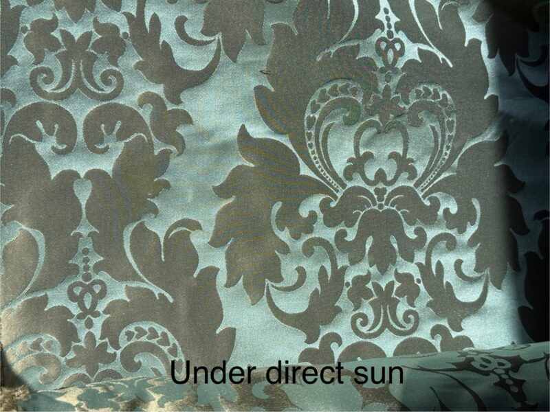 100% Silk Damask Aqua Blue Celadon & Taupe Renaissance Dye Stained