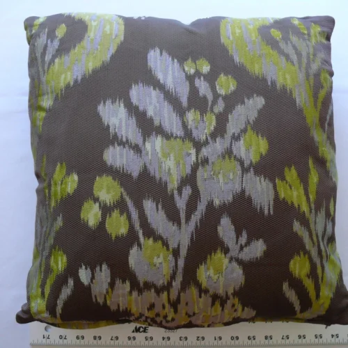OLD WORLD WEAVER VISBY 100%SILK LAMPAS BROWN & LIME GREEN PILLOW 18X18" #1506
