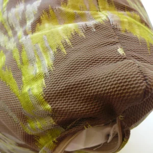 P1580572 OLD WORLD WEAVER VISBY 100%SILK LAMPAS BROWN & LIME GREEN PILLOW 18X18" #1506