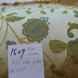 P1580581 100% SILK LAMPAS PILLOW BLUE TURQUOISE MYTHICAL FLORA 16X10" #1509