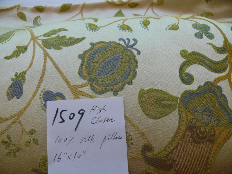 P1580581 100% SILK LAMPAS PILLOW BLUE TURQUOISE MYTHICAL FLORA 16X10" #1509