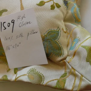 P1580582 100% SILK LAMPAS PILLOW BLUE TURQUOISE MYTHICAL FLORA 16X10" #1509