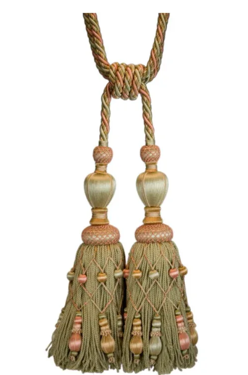 Screenshot (26) Samuel & Sons Normandy Double Tassel Tieback Printemps Beige Green Gold Coral Special Order MSRP USD 1050/Each