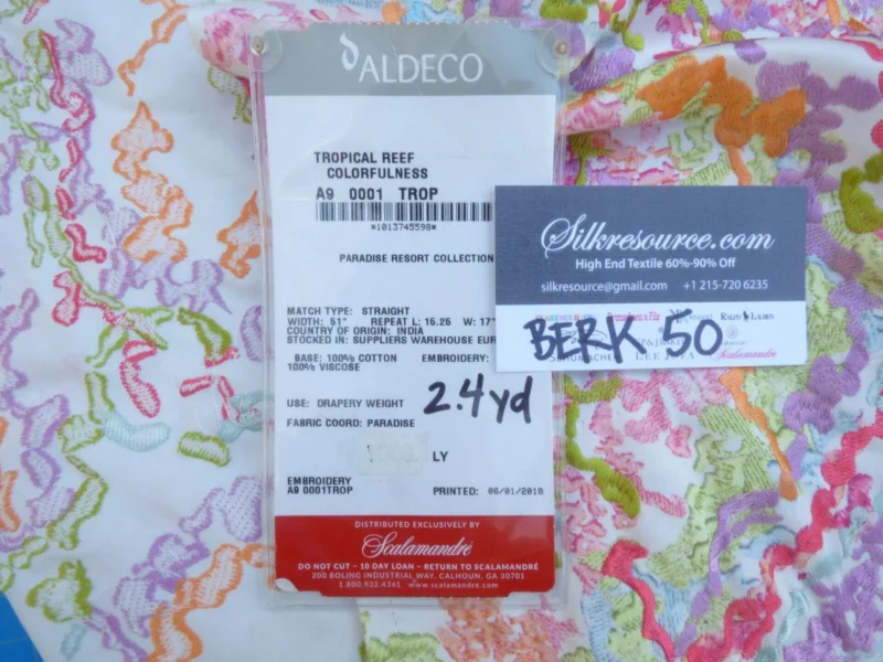 P1020563 1 Berkbox50 Scalamandre Square Tropical Reef Colorfulness Embroidery Cotton 2.4yd MSRP USD 600+/yard