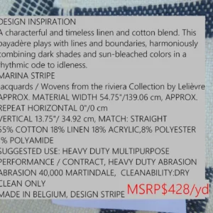 5 Berkbox50 Scalamandre Lelievre Square Marina Stripe White Dark Blue Jacquard Woven MSRP USD 428/yard