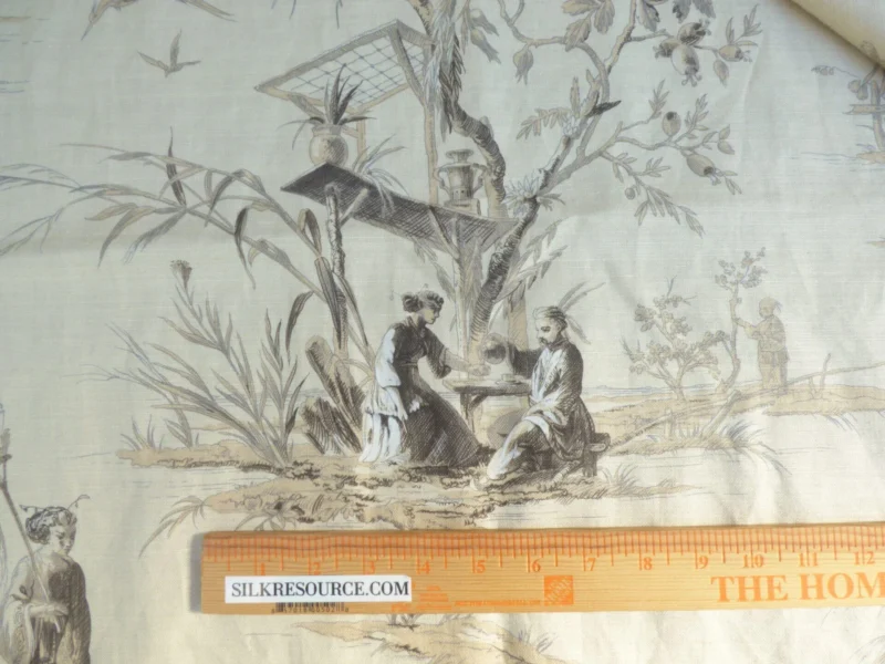 P1020649 14 Berkbox50 Scalamandre Square 2.4yd Voyage En Chine Black Chinoiserie Asian Garden Elephant MSRP USD 388/Yard