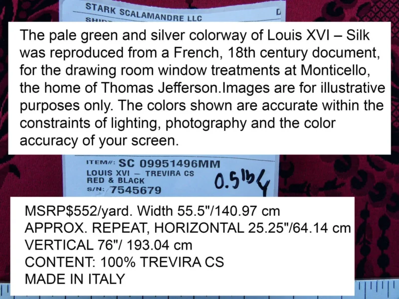 P1100325.jpg 1.4Y Scalamandre LOUIS XVI - TREVIRA CS RED & BLACK  Damask Historic Monticello MSRP0