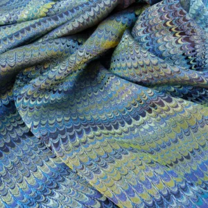 P1100451.jpg Scalamandre Ebru Silk Weave Peacock Marbled Paper Silk Jacquard Texture Blue Black Olive Green MSRP USD 424