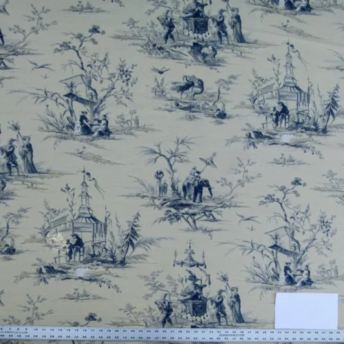 P1100510.jpg Scalamandre Voyage En Chine Print Bleu Chinoiserie Asian Garden Elephant Blue Beige MSRP USD 388/y