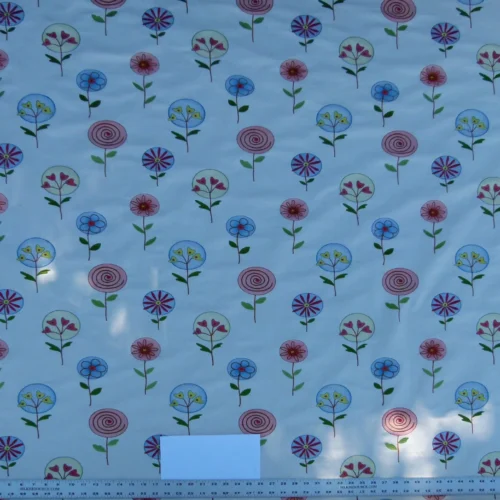 P1100649.jpg 0.94Y Scalamandre Fancy Work Blue/coral On White Modern Flower Power Embroidery MSRP USD 200/yard