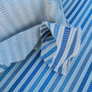 P1100671.jpg Scalamandre Clyfford Stripe Ivory/blue White Small Scale Silk Stripe MSRP USD 542