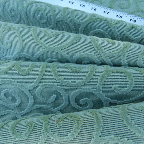 Scalamandre Arabesque Velvet Mint  Cut Velvet Flowy Fiddlehead Fern Scroll Green Cotton MSRP USD 240/yd