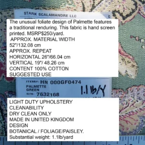 P1100804.jpg Scalamandre Palmette Green Hand Screen Printed  MSRP USD 250