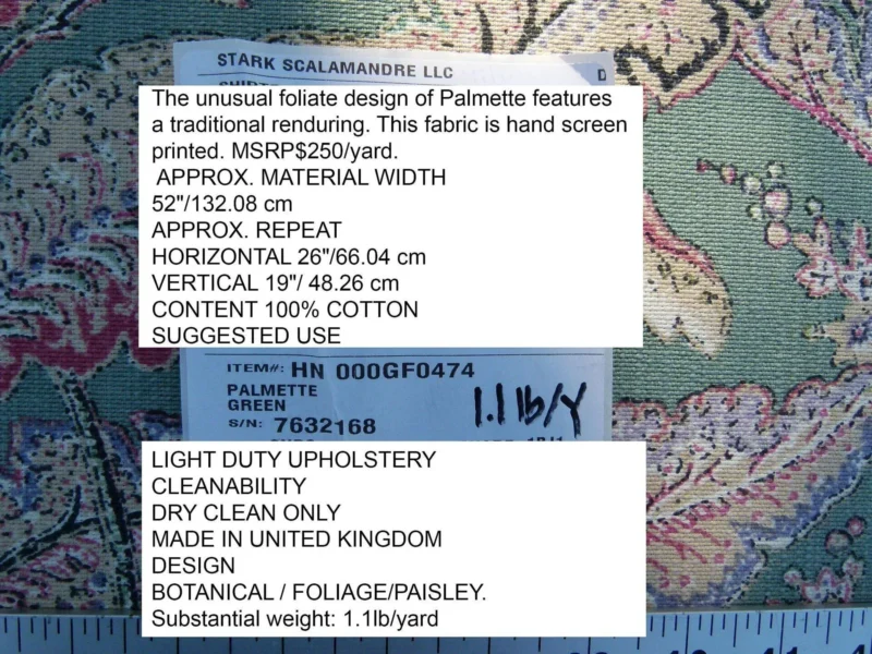 P1100804.jpg Scalamandre Palmette Green Hand Screen Printed  MSRP USD 250