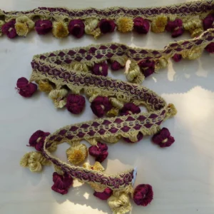 P1110660 By Yard Italian Tassel Pompom Trim Burgundy Red & Antique Gold 100% Viscose MSRP USD 68/yard