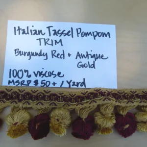P1110661 By Yard Italian Tassel Pompom Trim Burgundy Red & Antique Gold 100% Viscose MSRP USD 68/yard