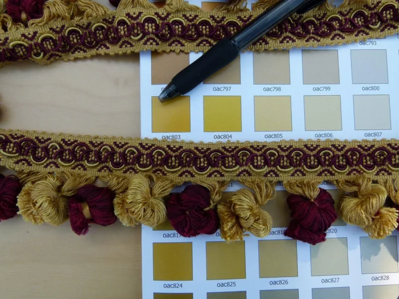 P1110662 By Yard Italian Tassel Pompom Trim Burgundy Red & Antique Gold 100% Viscose MSRP USD 68/yard