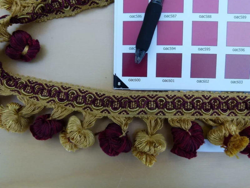 P1110663 By Yard Italian Tassel Pompom Trim Burgundy Red & Antique Gold 100% Viscose MSRP USD 68/yard