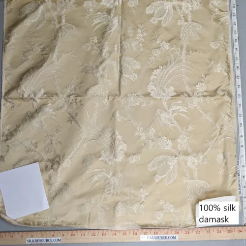 PXL_20230109_190258584 by yard 100% Silk Damask Lace Curvy Botanical Flower Vines Art Neuveu Flax Gold