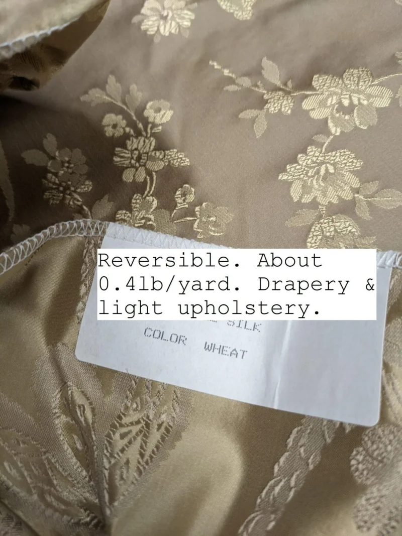 PXL_20230109_191002724 100% Silk Damask Lace Curvy Botanical Flower Vines Art Neuveu Wheat Beige Gold bty