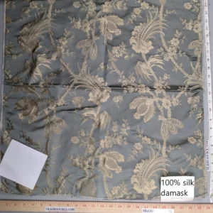 PXL_20230109_191130233 100% Silk Damask Lace Curvy Botanical Flower Vines Art Neuveu Dusk Gray Gold bty