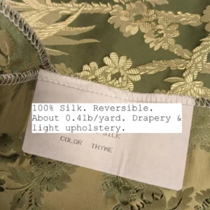 PXL_20230109_191333629 100% Silk Damask Lace Curvy Botanical Flower Vines Art Neuveu Thyme Green Gold bty
