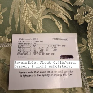 PXL_20230109_191339739 100% Silk Damask Lace Curvy Botanical Flower Vines Art Neuveu Thyme Green Gold bty