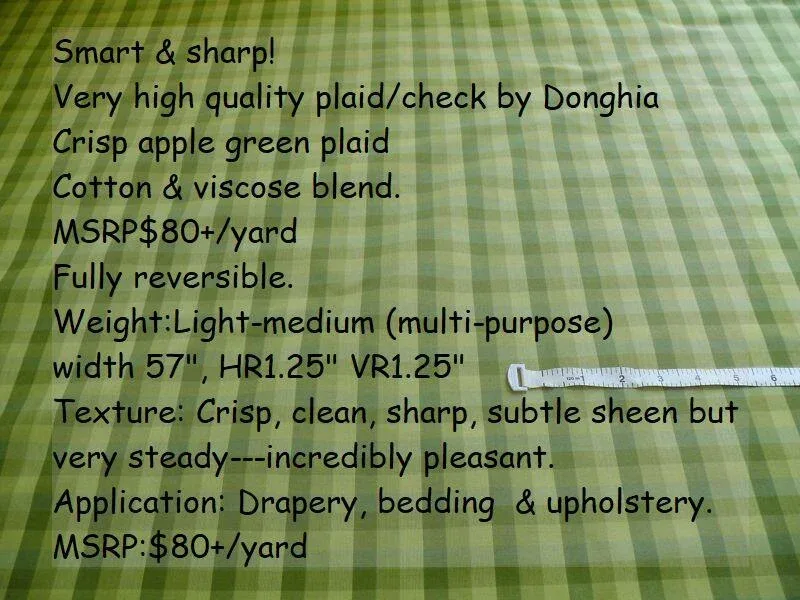 donghia1edit Smart! By Yard Donghia Apple Green Plaid Check Cotton& Viscose Mid-Century MSRP USD 180/yard