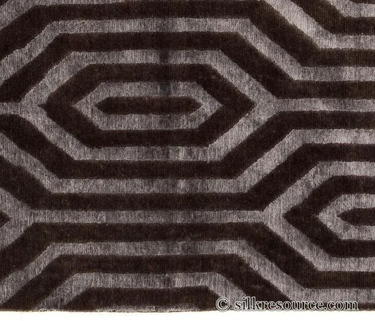 FRIBOURG20Dim20Grey.jpg Stark Fribourg Dim Grey 2'11" X5' New Oriental Tibetan Rug Lattice Maze Silk Wool MSRP USD 1560