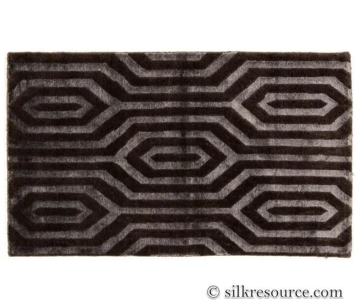 FRIBOURG20Dim20grey202.jpg Stark Fribourg Dim Grey 2'11" X5' New Oriental Tibetan Rug Lattice Maze Silk Wool MSRP USD 1560