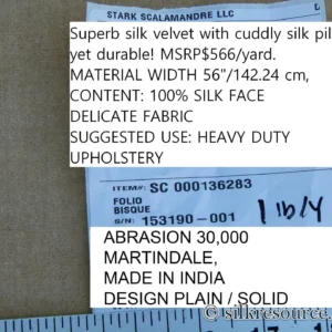 P1110224.jpg 0.8Y Scalamandre Folio Bisque Superb Silk Velvet With Cuddly Silk Pile Yet Durable! brown MSRP USD 566/y Minor defects