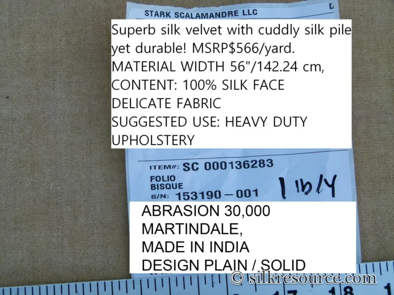P1110224.jpg 0.8Y Scalamandre Folio Bisque Superb Silk Velvet With Cuddly Silk Pile Yet Durable! brown MSRP USD 566/y Minor defects