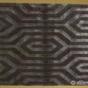 P1110334.jpg Stark Fribourg Dim Grey 2'11" X5' New Oriental Tibetan Rug Lattice Maze Silk Wool MSRP USD 1560