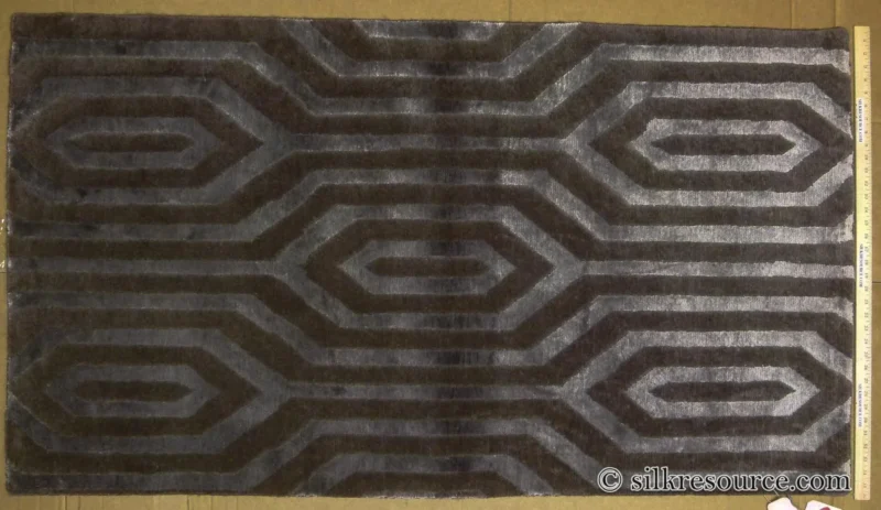 P1110334.jpg Stark Fribourg Dim Grey 2'11" X5' New Oriental Tibetan Rug Lattice Maze Silk Wool MSRP USD 1560