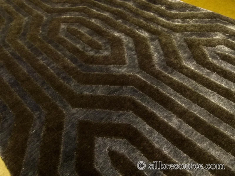 P1110335.jpg Stark Fribourg Dim Grey 2'11" X5' New Oriental Tibetan Rug Lattice Maze Silk Wool MSRP USD 1560